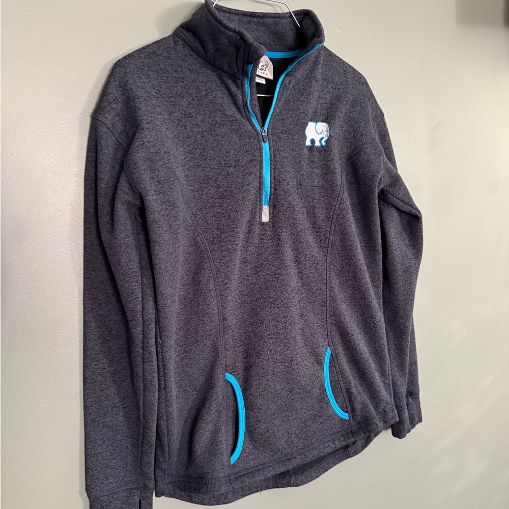 Gray Quarter-Zip Pullover with Blue Accents